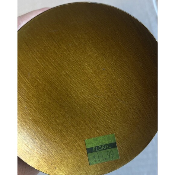 Vintage MCM Pillar Candle Holder Pair Green Brown Gold Stacked Round Minimalist - Picture 7 of 11